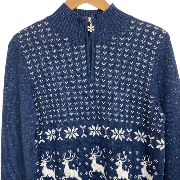 Christopher & Banks Blue Snowflake Reindeer Sweater - Picture 2 of 11